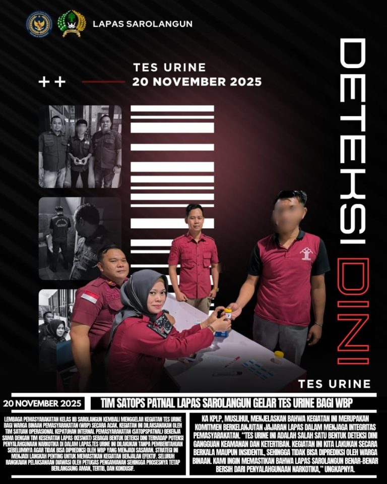 Deteksi Penggunaan Narkoba, Warga Binaan Lapas Sarolangun di Tes Urine